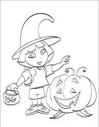 Kolorowanka dziewczynka w kapeluszu czarownicy w Halloween